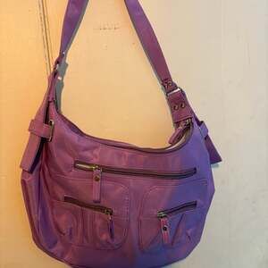 Purple Multi-Pocket Shoulder Bag Hobo Style Crossbody Purse